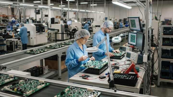 Elektronikmontage løsninger i moderne produktionsvirksomhed med printkort og komponenter