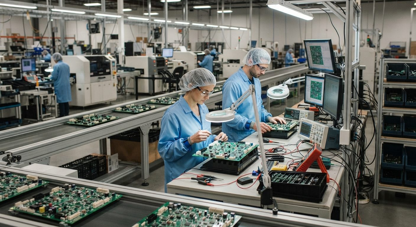 Elektronikmontage løsninger i moderne produktionsvirksomhed med printkort og komponenter