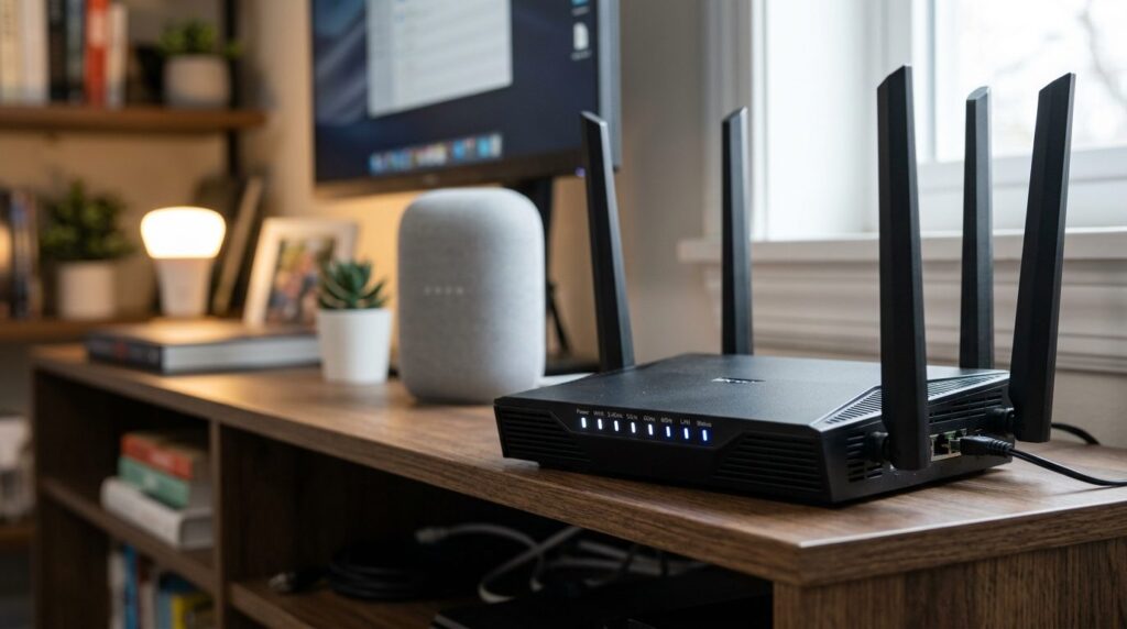 Close-up professional photograph of a high-performance WiFi
