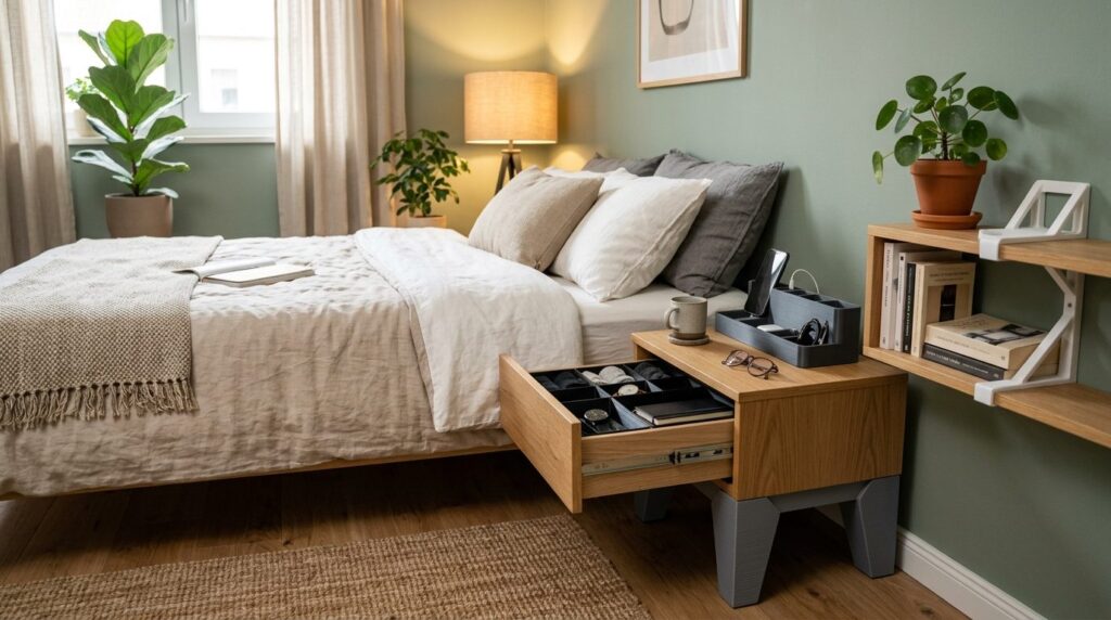 Lifestyle photograph of a contemporary bedroom featuring 3D-