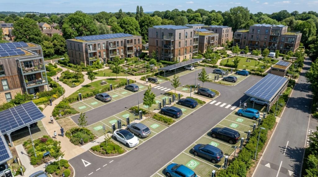 Overhead aerial view of a residential housing association pa