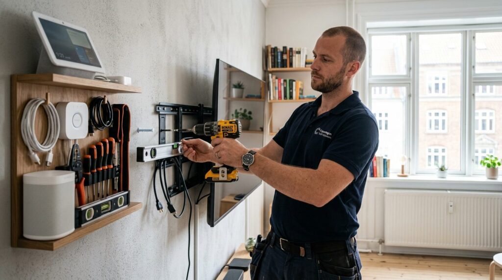 Close-up of skilled technician installing smart home devices
