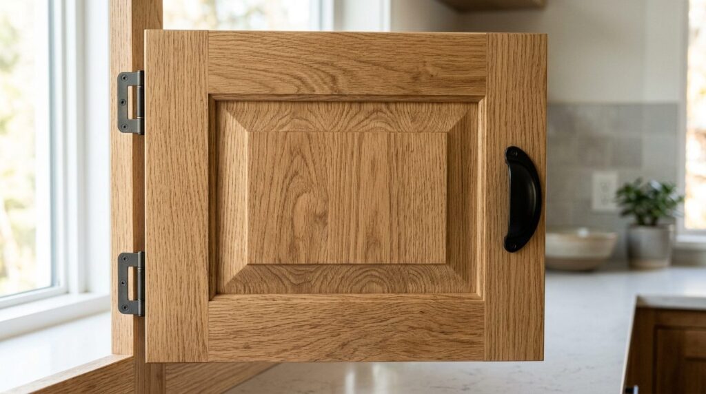 Close-up detail shot of premium shaker kitchen cabinet front