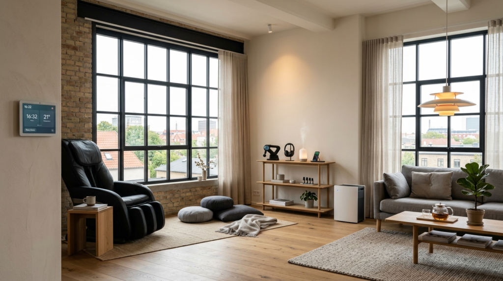 A contemporary living room in an Østerbro loft apartment fea