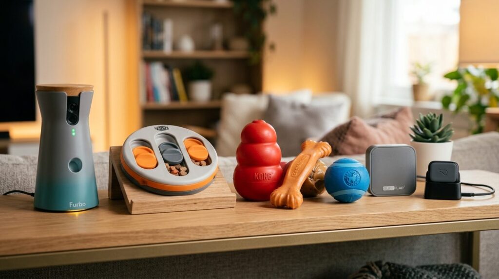 Close-up professional product photograph of various dog toy 